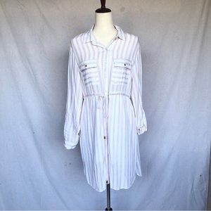 Passport shirt dress pink and white striped button front women’s dress Sz large